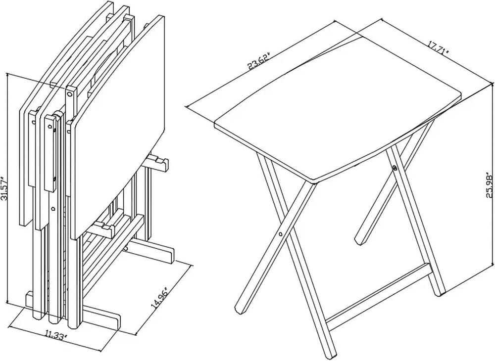 Foldable 5pcs XL Oversized TV Tray Tables Set (4 Trays,1 Stand), Trays for Ea...