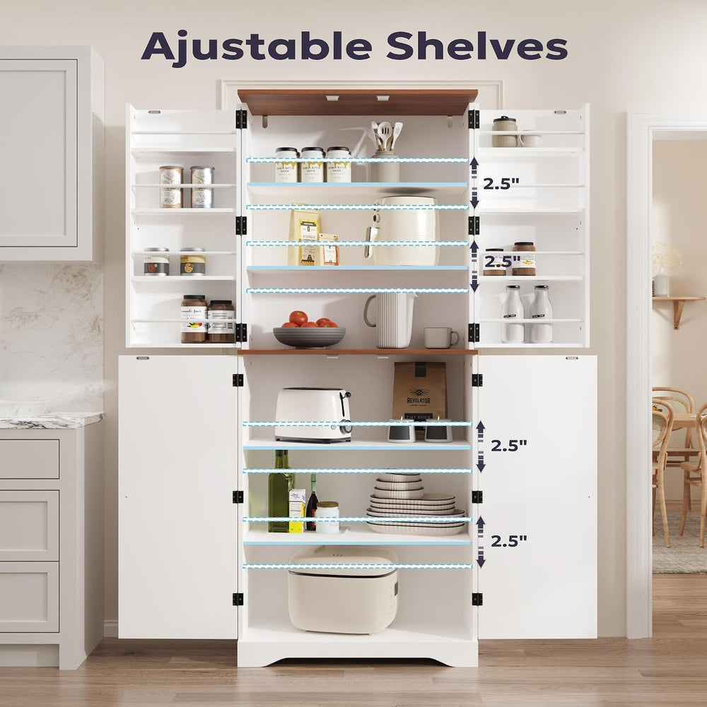 Furnify 72" Tall Kitchen Pantry Cabinet with Door Organizer, White | Far...
