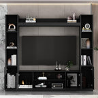 81.1" Large TV Stand with Bookshelves for TVs up to 60", Wall Unit Entertainment Center with Doors, 9 Open Shelves and Cable Holes, Media Console Cabinet for Living Room, Black