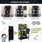 Lumizone Rolling Tool Cart with Wheels and Pegboard Hooks Folding Utility Service Cart for Garage Organizer Storage Foldable Power Tool Organization on Wheels Heavy Duty Frame (Tool Cart+Hooks)