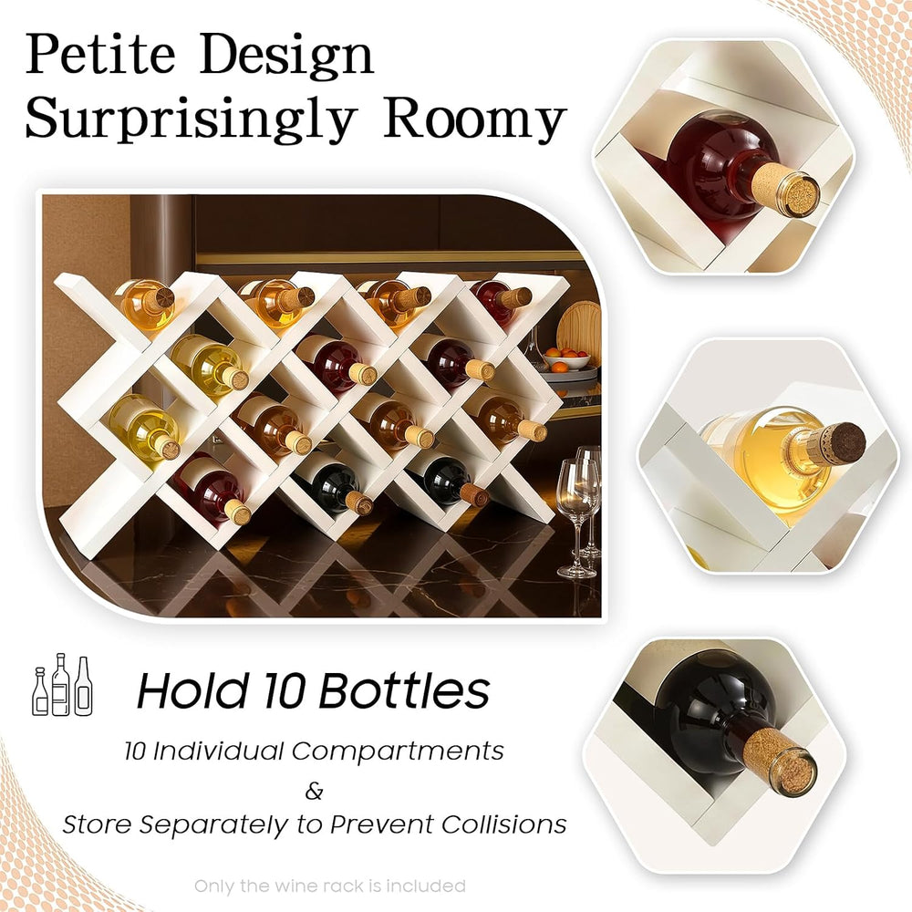 10 Grids Wooden Wine Rack – Wall Mounted or Countertop Storage, Diamond Latti...