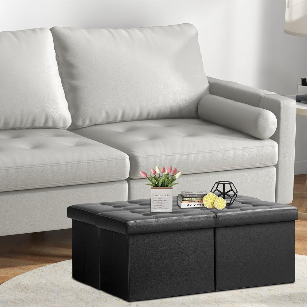 AmasSmile Footrest Ottoman Storage Bench,34" Leather Folding Chest,Black...