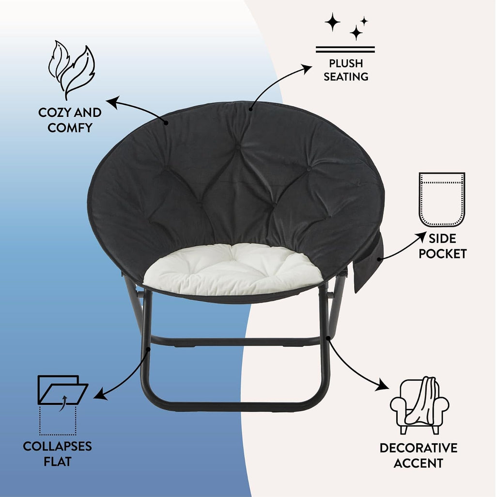 Urban Lifestyle Colorblock Micromink Saucer™ Chair with Black Legs, Black/White
