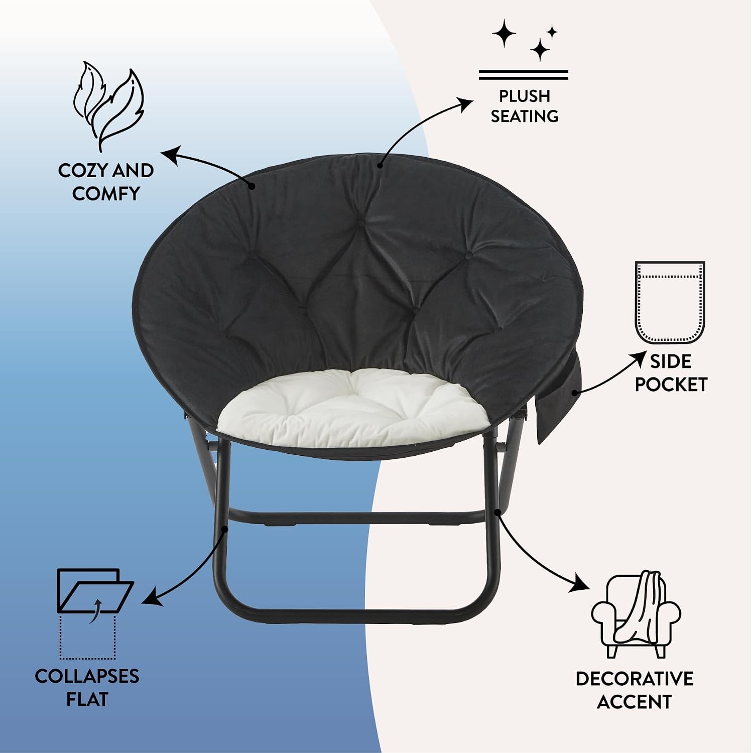 Urban Lifestyle Colorblock Micromink Saucer™ Chair with Black Legs, Black/White