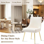 Velvet Dining Chairs Set of 6, Modern Upholstered Kitchen Chair with Pull Handle & Pleated Back, Mid Century Accent Chair with Gold Metal Legs for Vanity,Dining,Kitchen,Living Room, Beige