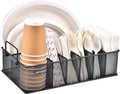Silverware Organizer with Handle - Metal Utensil Caddy for Kitchen Counter, 7 Compartment for Plate, Cup, Napkin, Paper Plate Dispenser for Party, Picnic