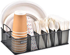 Silverware Organizer with Handle - Metal Utensil Caddy for Kitchen Counter, 7 Compartment for Plate, Cup, Napkin, Paper Plate Dispenser for Party, Picnic