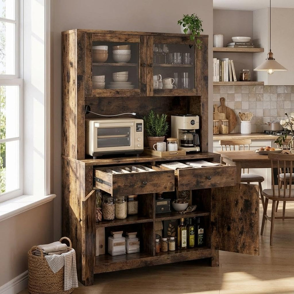 Jojoka 63" Tall Kitchen Pantry Hutch Cabinet with Drawers, Freestanding ...