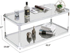 Glass Coffee Table, Clear Coffee Table with 2 Tiers, Acrylic Leg, Chrome Frame, Rectangular Center Table for Living Room (Chrome-New)