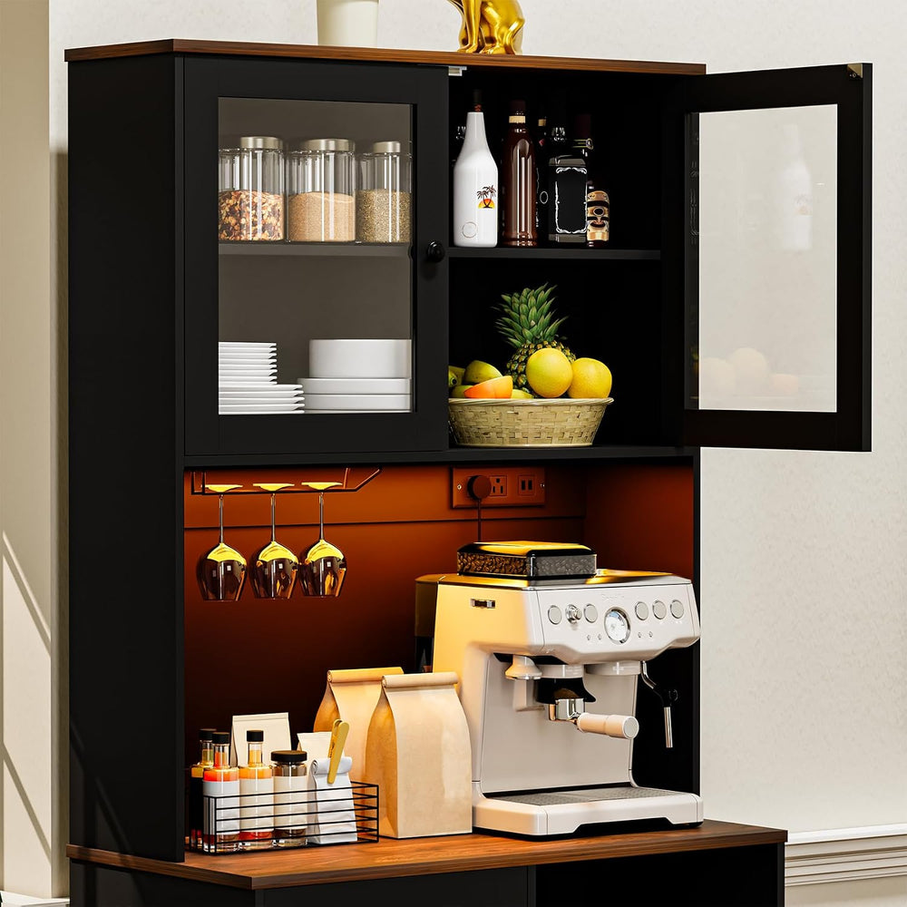 71‘’Kitchen Pantry Storage Cabinet with LED Lights and Power Outlet, Tall Far...