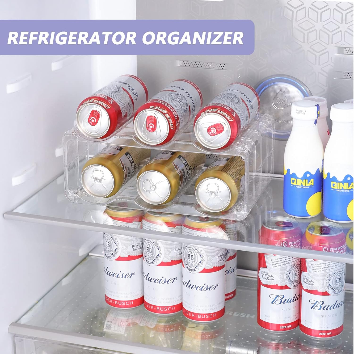 BOPai Clear Wine Racks for Refrigerator, Water Bottle Organizer, 6 Bottles