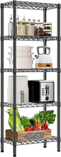 450 lbs Storage Shelves 5 Tier Shelving Units for Storage, Steel Organizer Wire Rack, Adjustable Height, Wire Shelving Unit for Bathroom Kitchen Closet, Black 11.8" D x 21.7" W x 58.3" H