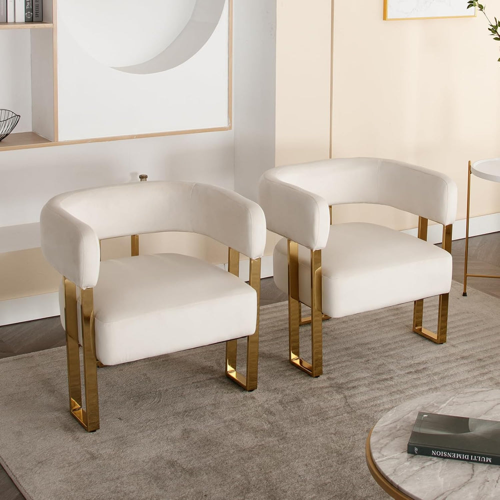 Barrel Accent Chair Set of 2 with Metal Frame Legs, Modern Velvet Living Room...