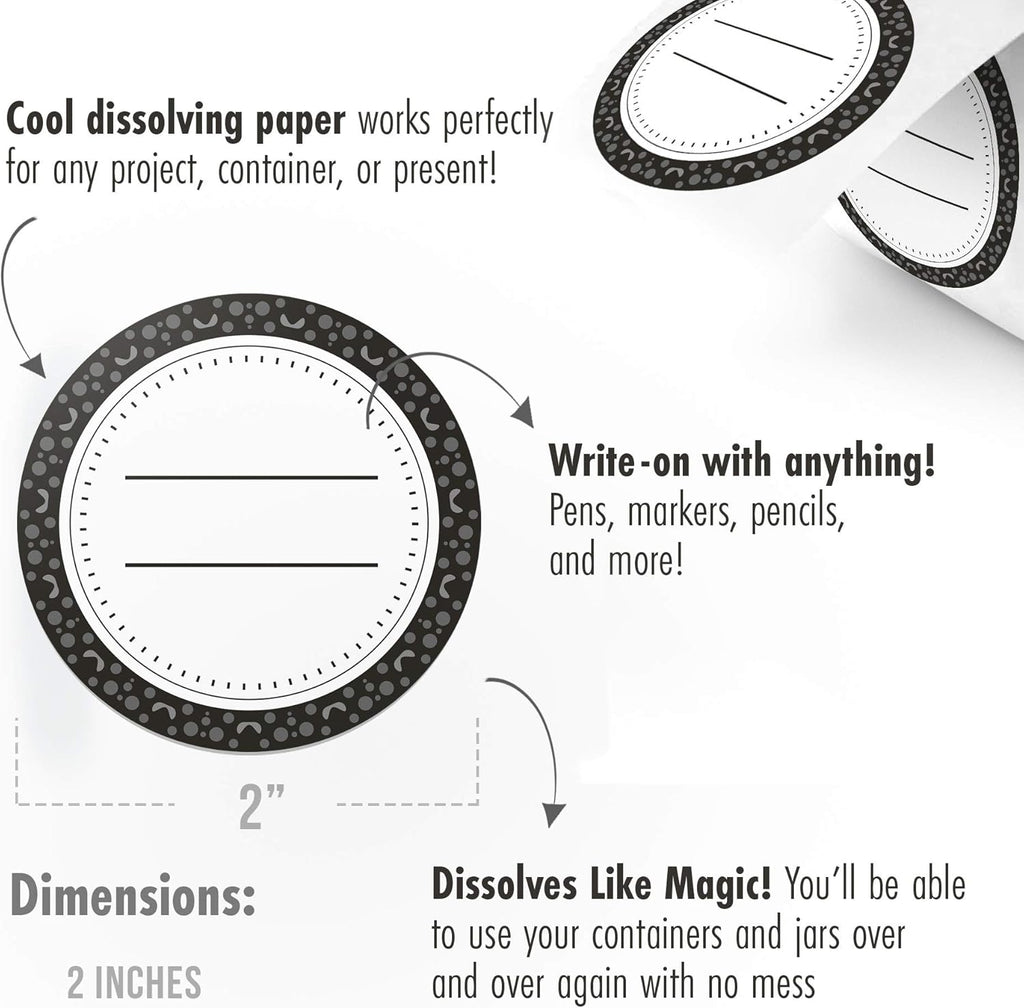 Easy Remove Dissolvable Canning Labels for Mason Jars (2" Round) Canning Supplies - Washes Off in Seconds Like Magic - Jar Labels for Homemade Jam, Jelly, and More (Black, 200/Roll) by MESS