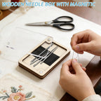 HINGTAI Wooden Magnetic Needle Holder Case with Clear Lid, Sewing Needle Organizer Box with Snap Closure, Strong Built-in Magnet Secures Pins Under 6.5cm, Craft Supplies Storage Gift for Sewers