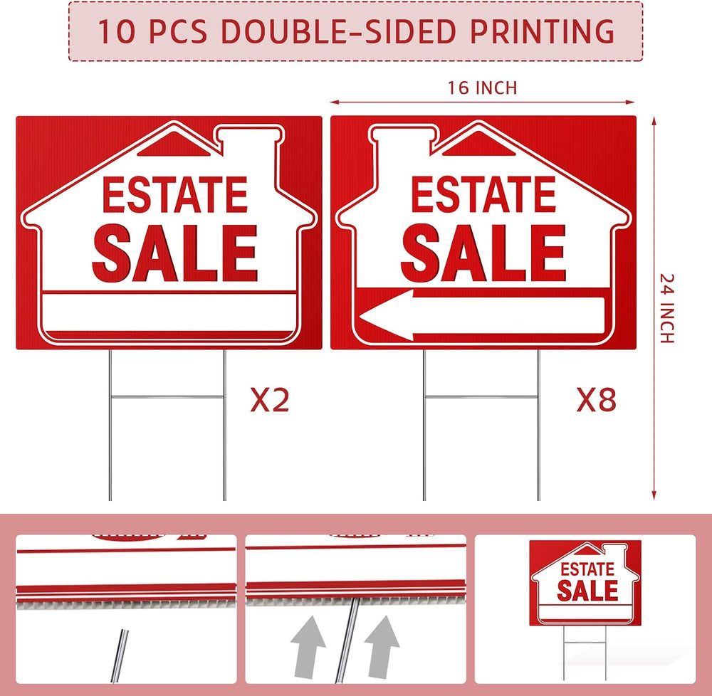 [10 Pack] Estate Sale Signs Set,17 x 13 Inch Estate Sale Yard Signs with Doub...