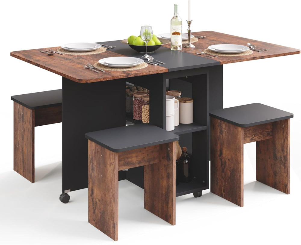Mondeer Folding Dining Table Set for 4, Drop Leaf Table with 4 Chairs for Sma...