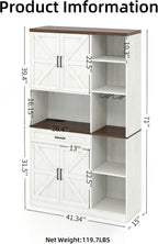 71" Kitchen Pantry Cabinet with Charging Station & LED Light,Freestanding Buffet Storage Cabinets with Adjustable Shelves,Farmhouse Kitchen Hutch with Microwave Stand for Dining Room (White+Brown)