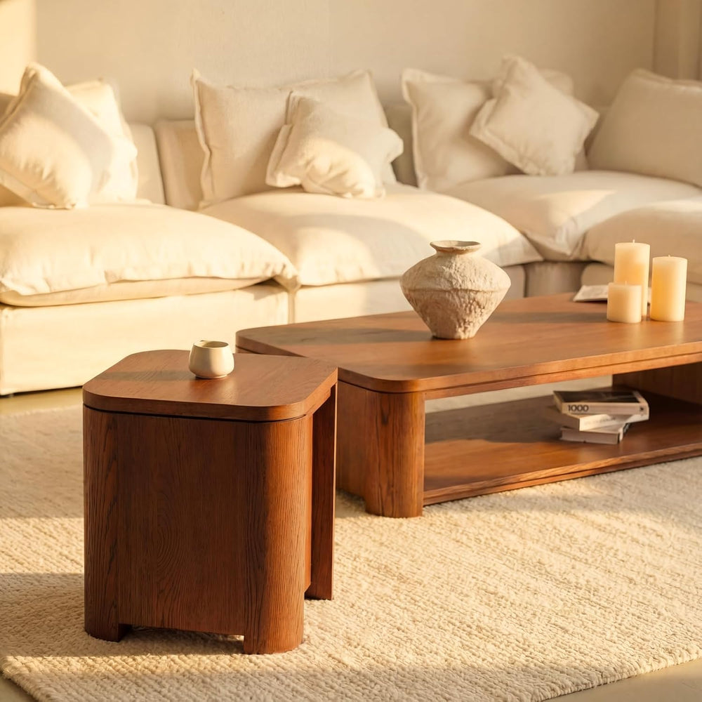 Ovelo End Table Solid Wood Oak Side Table with Storage Shelf, Modern Small Ac...