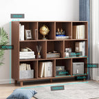 IOTXY Open Cube Low Bookcase - 3-Tier Freestanding Storage Display Cabinet Organizer with Legs for Home Office, 11-Cubes Open Shelf Short Bookshelf, Walnut