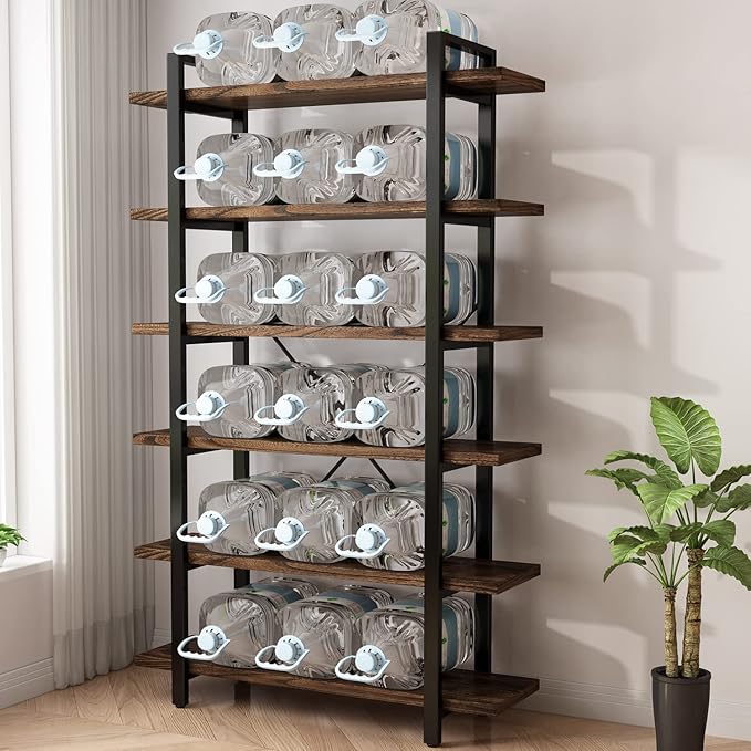 Solid Wood Bookcase and Book Shelves Wood and Metal Shelving Unit 6 Tier Book...