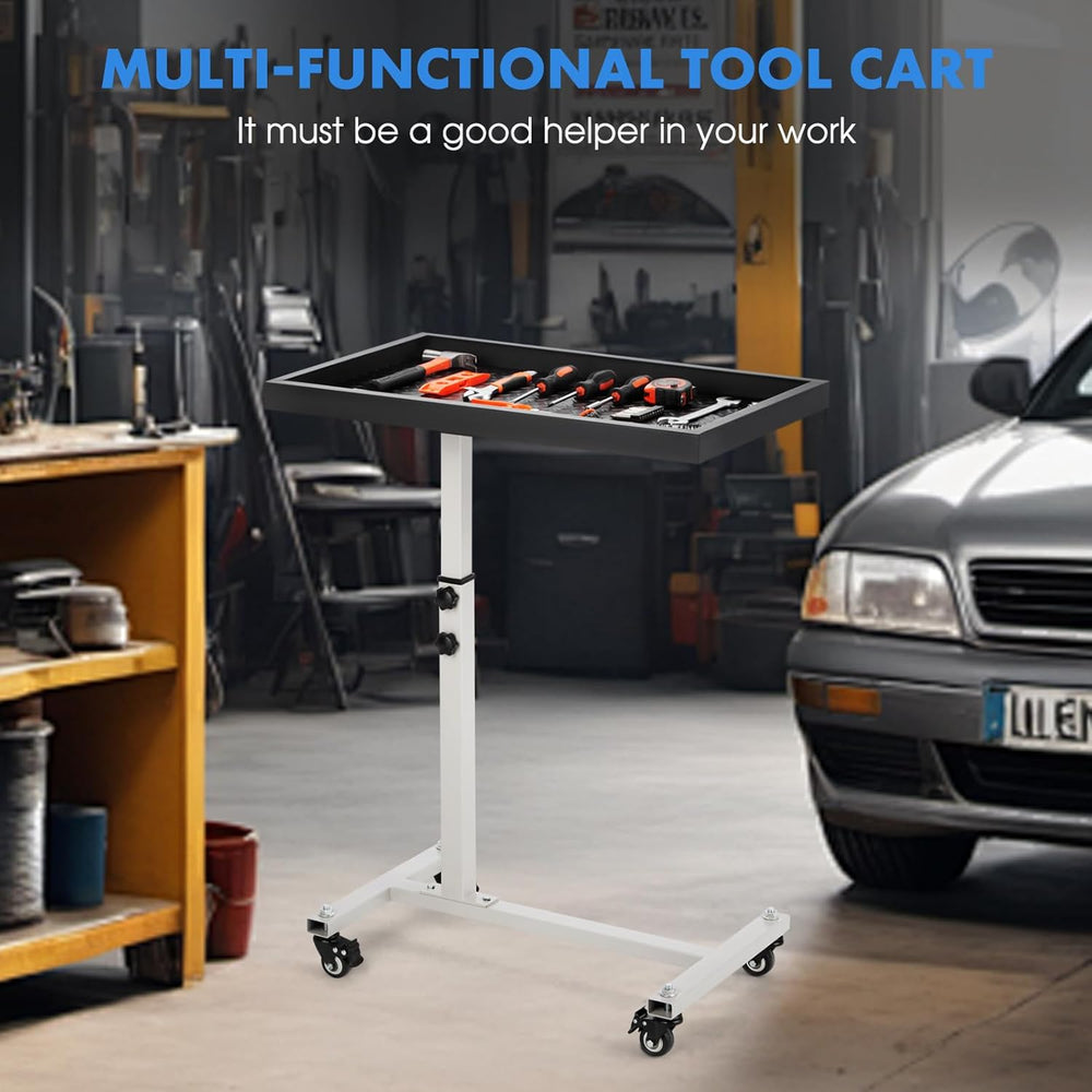 Adjustable Work Table with Wheels, Mechanic Rolling Tool Tray Table for Garag...