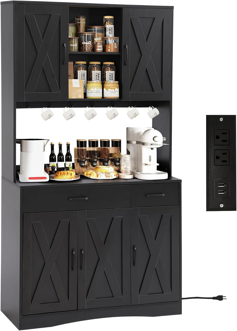 Grepatio 71" Kitchen Pantry Cabinet, Pantry Cabinet with Charging Statio...