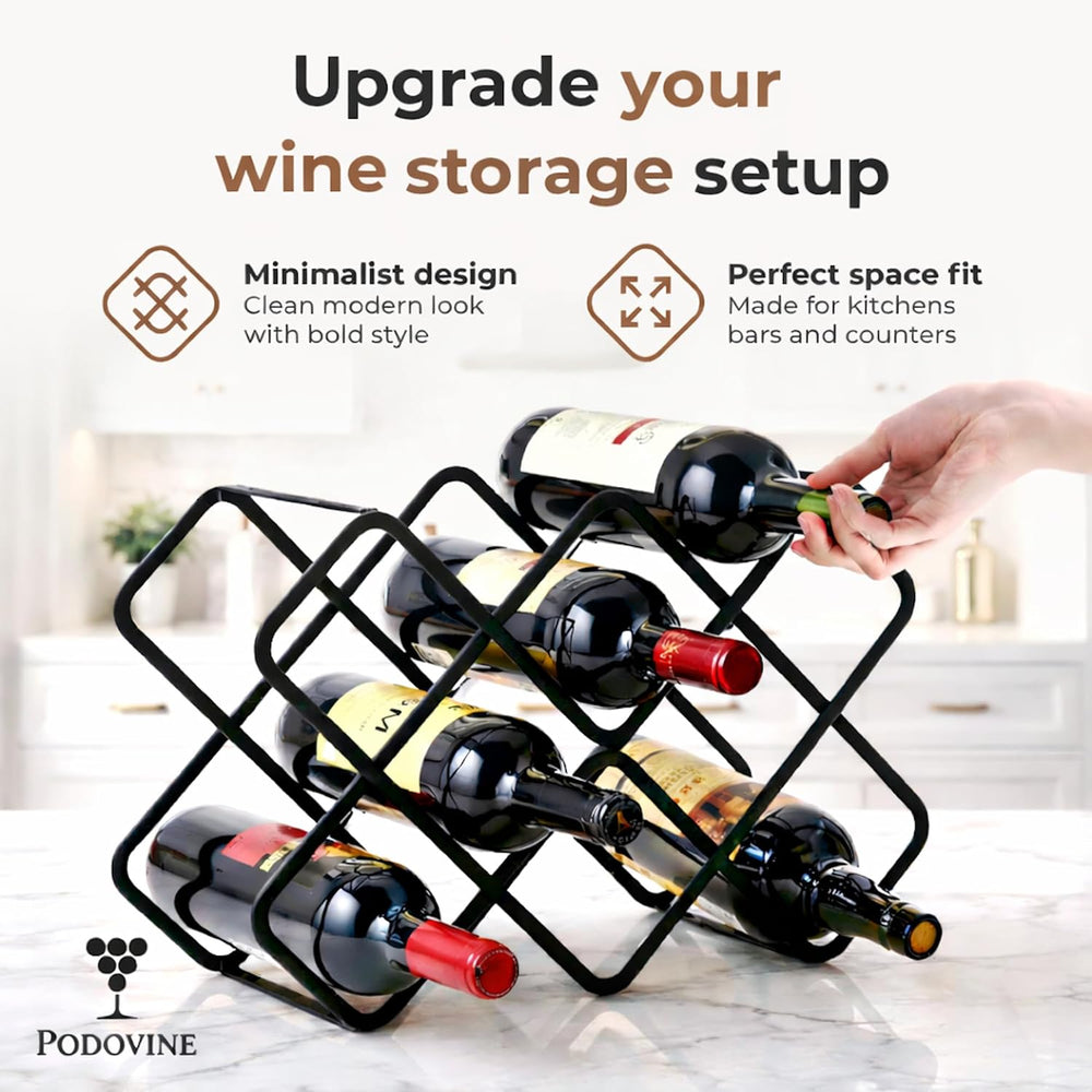 Metal Wine Rack – Matte Black Carbon Steel, 10-Bottle Countertop & Hangab...