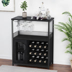 GAOMON Coffee Wine Bar Cabinet with Storage and Detachable Rack | Farmhouse Sideboard and Buffet Cabinet with Glass Holder and Mesh Door, Liquor Coffee Bar Cupboard, Black