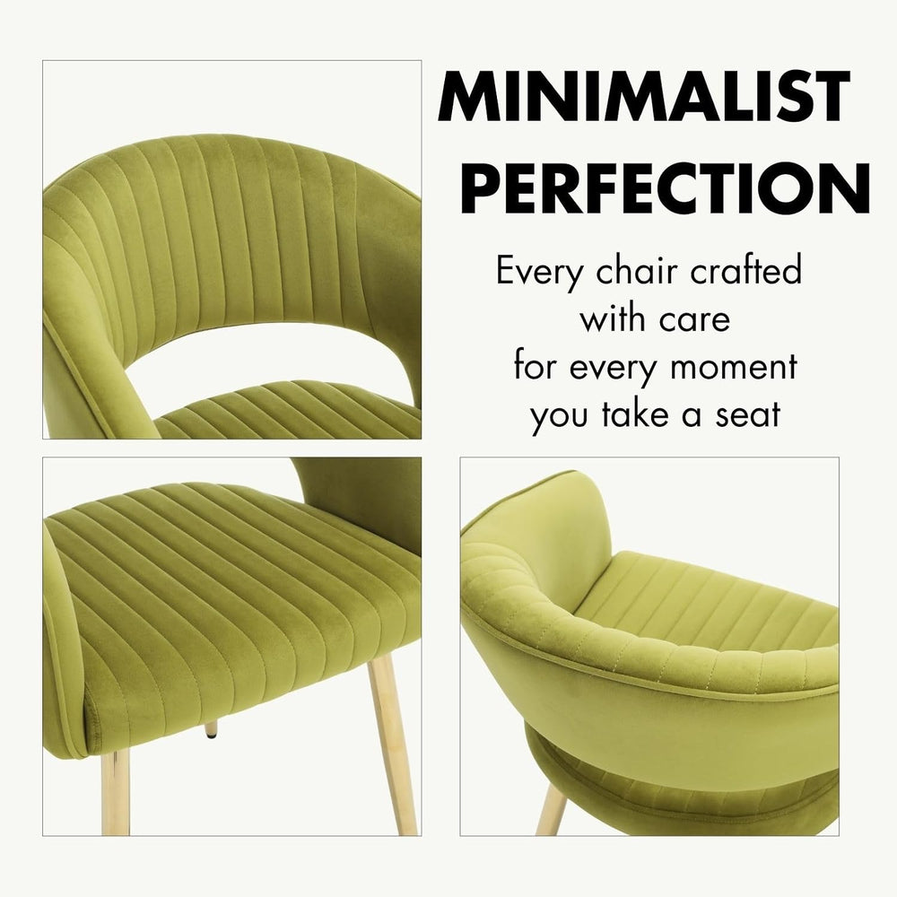 Hyfirm Green Velvet and Gold Dining Chairs, Set of 4 Modern Upholstered Arm C...