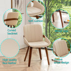 Mid Century Modern Faux Leather Upholstered Dining Chairs,Armless Accent Chairs with Sturdy Natural Wood Legs,Bamboo Backrest Support for Kitchen&Dining Room Chairs(1PCS,Beige)