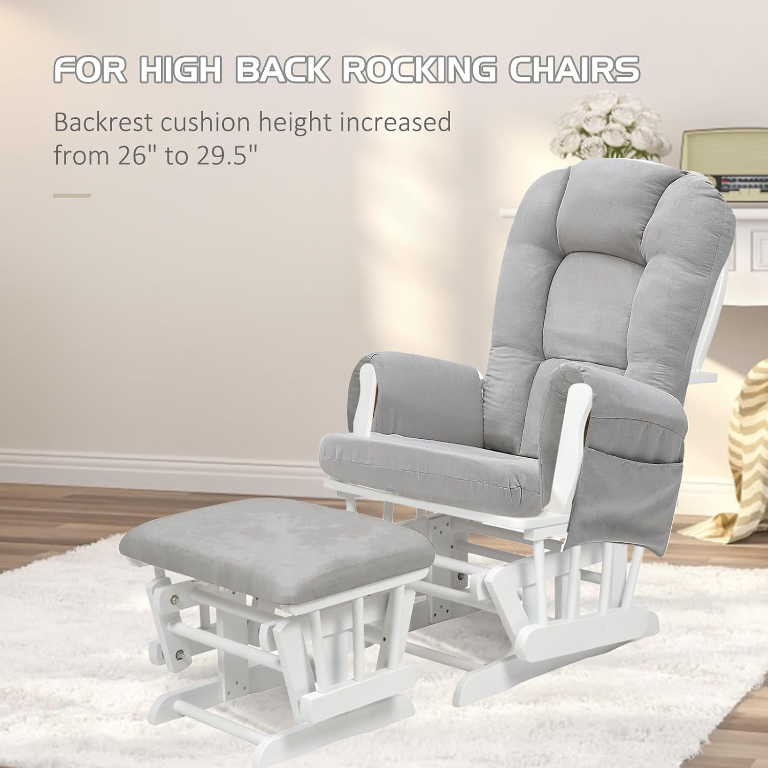 BECHAEO 5PCS Suede Glider Rocker Replacement Cushions with Ottoman Cover Thicken Soft Rocking Chair Cushion Set for Indoor Nursery Glider Rocking Chair, Light Gray | Thicken Soft Rocking Chair Cushion Set, for Indoor Nursery Glider Rocking Chair