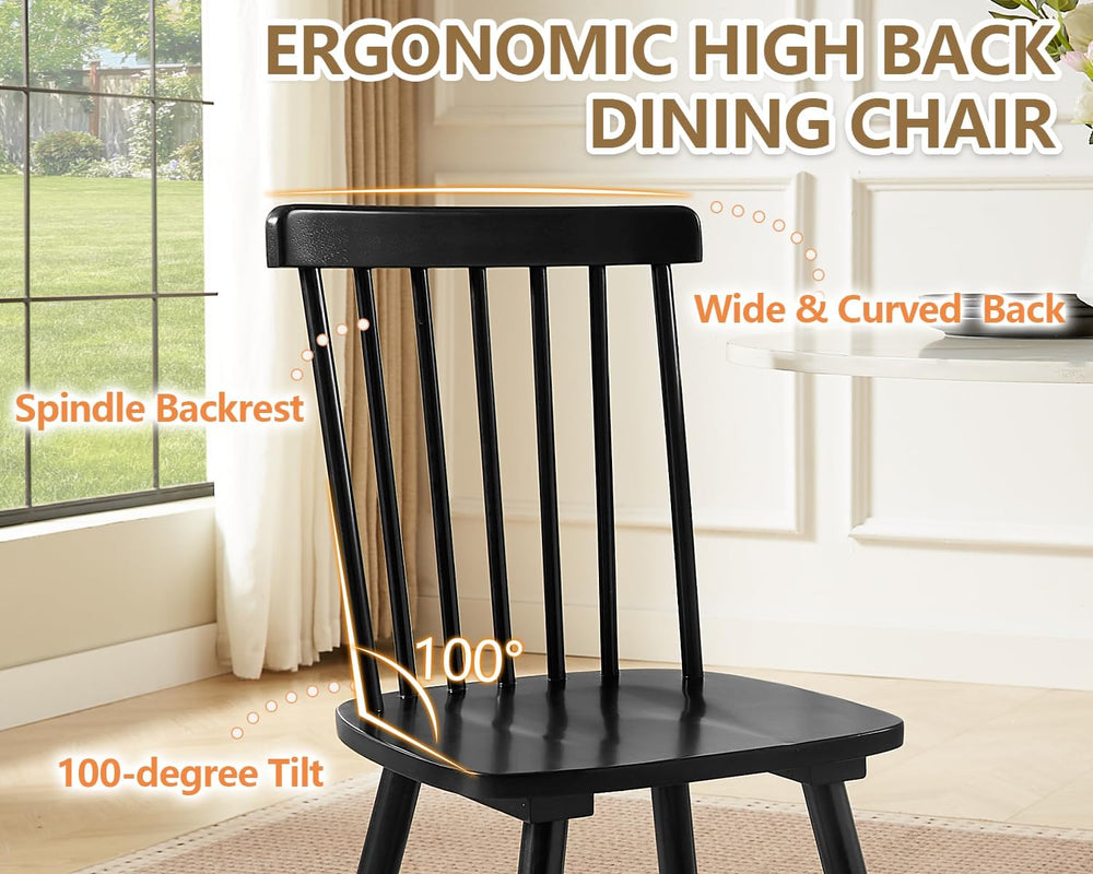 PrimeZone Windsor Dining Chairs Set of 4 with Spindle Back, Black | Solid Rub...