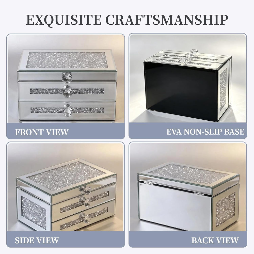 Mirrored Jewelry Box for Women,2-Layer Glass Jewelry Organizer with Lid &...