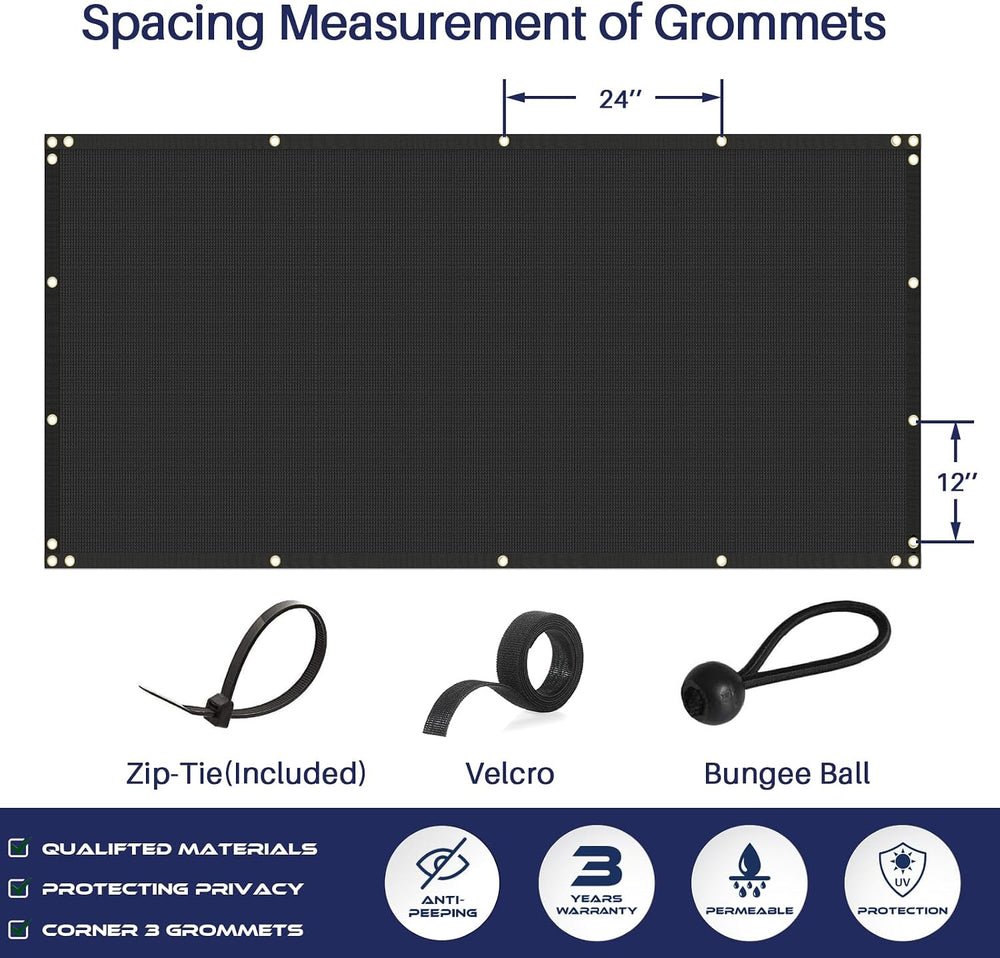 Windscreen4less 6' x 25' Privacy Fence Screen in Black with Bindings ...