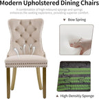 Beige Velvet Dining Chairs Set of 6, Upholstered Dining Room Chairs with Lion Head Pulls Ring and Golden Solid Wood Legs, Modern Button Tufted Kitchen Chairs for Dining Room, Kitchen(Beige)