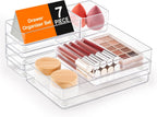 SMARTAKE 7 PCS Drawer Organizer, 4-Size Desk Drawer Organizer Trays | Storage Tray with Non-Slip Silicone Pads for Makeup, Jewelries, Utensils in Bedroom Dresser, Office and Kitchen (Clear)