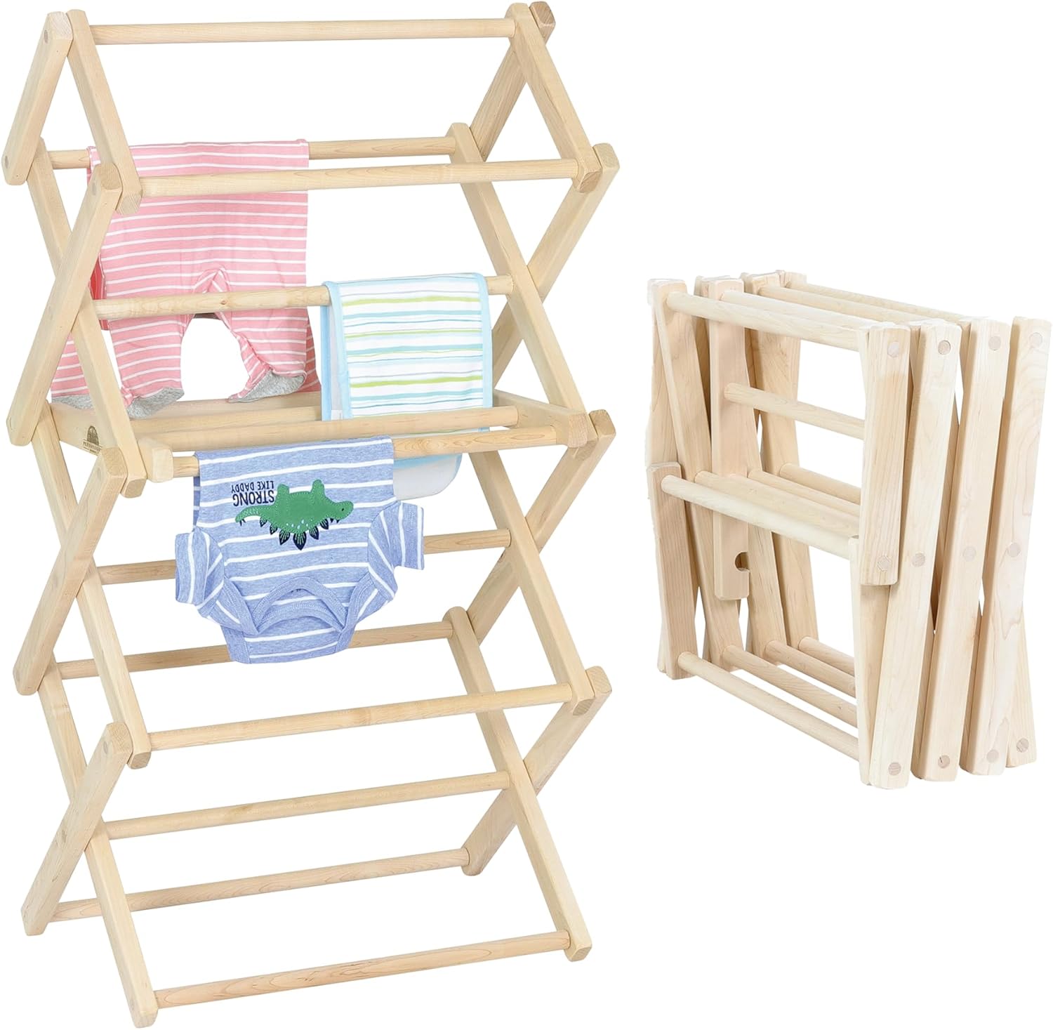 Pennsylvania Woodworks Clothes Drying Rack: Solid Maple Hard Wood Laundry Rack for Baby Clothes, Hand Towels, Delicates & More, Durable Small Folding Drying Rack, Made in USA, No Assembly Needed