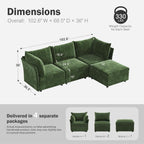 102.6" L Shaped Modular Sectional Sofa with Washable Chenille Cover, 4 Seater Deep Seat Couch with Storage Ottoman & Reversible Chaise for Living Room, Pet-Friendly, Green