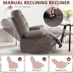 KCQ Overstuffed Swivel Rocker Recliner Chair with Massage and Heat, Fabric Heated Reclining Chairs Manual Recliner with Cup Holder, Nursery Rocking Recliner Glider Chair, Brown