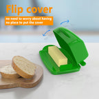 Butter Dishes with Lid for Countertop Refrigerator, Plastic Butter Dish Clear Flip Top Lid Butter Container with Spreader, Non-Slip Bottom Butter Holder Keeper (Green)