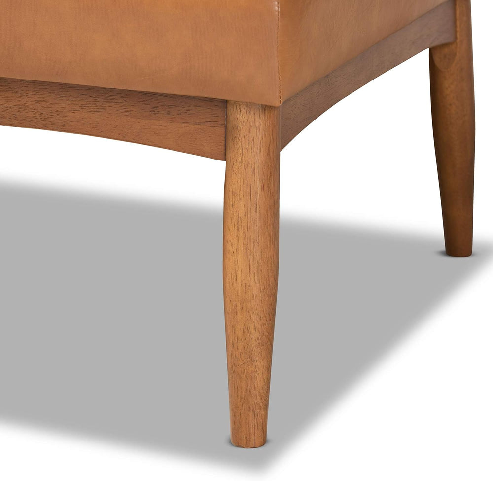 Baxton Studio Arvid Mid-Century Modern Tan Faux Leather Upholstered and Walnu...
