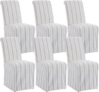 Upholstered Parsons Dining Chairs Set of 6 Slipcoverd Linen Fabric Kitchen Chairs with Removable Skirt, High Back Side Chairs with Solid Wood Legs for Dining/Living Room, Banquet, Khaki