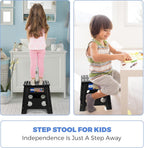 ACKO 13 Inch Folding Step Stool 3-Piece Set, 300 LB Capacity Plastic Foldable Stools with Handle, Non-Slip Bundle (Black & Black & Gray)