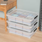 Set of 3 42 L Clear Plastic Under The Bed Storage Bins, Underbed Box with Latching Lid and Wheels, Flat Container for Dormitory, Apartment, Attic