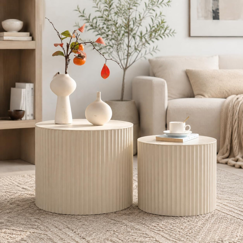 Modern Round Nesting Coffee Table Set of 2, Side Tables for Living Room