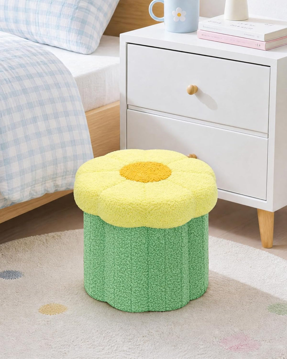 B FSOBEIIALEO Storage Ottoman Foldable, Sunflower Shaped Small Footrest Colla...