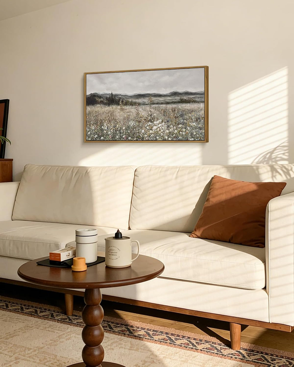 SHENIFY 20x40in Extra Large Vintage Framed Wall Art Meadow with Flowers Lands...