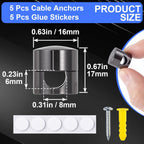 5 Sets Charger Holders for Cords, Black Adjustable Cable Anchor Holders, Adhesive Metal Cord Clips, Cable Management Wire Organizers for Desk, Office, Nightstand