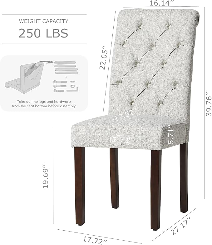 Tufted Dining Chairs Set of 2, Upholstered Parsons Dining Room Chairs, Fabric Kitchen Side Chair with Wood Legs, Floral